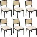 Westice Rattan Dining Chairs Set of 6, Farmhouse Natural Dining Room Chairs with Upholstered Cushion, Wood Armless Chairs for Kitchen/Restaurant, Black by CozyNest Decor