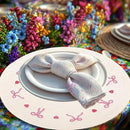 Whaline 4Pcs Round Placemats White Pink Bow Embroidered Place Mats Coquette Bowknot Heart Dinner Table Mats for Home Wedding Baby Shower Birthday Party Decor by CozyNest Decor