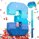 Sratte Number 1 2 3 4 5 6 7 8 9 Piñata with Stick Blindfold Confetti, Gradient Blue Piñata for Kids Boys Girls Birthday Party Anniversary Decorations Supplies(Number 3) by TinyTreasures Baby Boutique