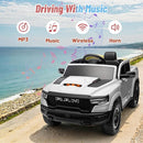 Licensed Ram 1500 Ride on Toys for Kids 4-8, Ride-on Electric Car for Kids with Remote Control, Battery Powered with Car Key/Gear Selector, LED Light/Music/MP3, Back Storage (White) by TinyTreasures Baby Boutique