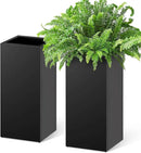 Stoog 30" Tall Planters for Outdoor Plants, All-Weather Metal Planter Boxes Set of 2, with Removable Insert Shelf, Modern Design, Indoor/Outdoor Use, Black by GreenHaven Gardens