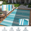 Outdoor Plastic Straw Rug 9x18 Waterproof Outside Rug, Large Modern Striped Reversible Floor Mats, Foldable & Lightweight Camping Carpet for Patio, Porch, Deck, Backyard, Balcony, Light Blue by CozyNest Decor