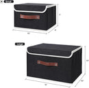 ANMINY Storage Bin with Lid Storage Boxes with PU Leather Handles PP Plastic Board Decorative Foldable Lidded Cotton Linen Fabric Home Cubes Baskets Closet Organizer Container - Black, Small Size by TinyTreasures Baby Boutique