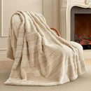 Amélie Home Luxury Striped Faux Fur Throw Blanket for Couch, Embossed Split Fur Cozy Fuzzy Fluffy Luxurious Soft Plush Sofa Chair Bed Gift Blankets for Women Men Wife Friend, 88"x90", Beige by CozyNest Decor