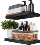 BGMG Wood Floating Shelves 18 inch,Black Floating Shelves,Solid Wood Wall Shelves for Bathroom Living Room Bedroom Kitchen Farmhouse Set of 2-18x 6.7 x1.25 inch by CozyNest Decor