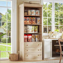 Vyre 71" Tall Farmhouse Bookshelves with Drawers, Large Modular Bookcase with Adjustable Shelves, Storage Cabinet for Living Room， Home Office, Kitchen, Brown by CozyNest Decor