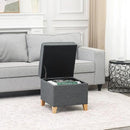 Adeco 17.5" Square Fabric Ottoman with Storage, Upholstered Cotton Linen Foot Rest, Flip Top Footstool, Small Cube Coffee Table Extra Seat for Living Room, Bedroom, Grey with Burlywood Legs by CozyNest Decor