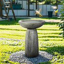 SunJet Modern Bird Bath, 24.4inches Height Fibre-Reinforced Concrete Birdbath with Textured Pedestal for Outdoor Garden, Yard, Lawn Decor by GreenHaven Gardens