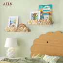 AELS Scalloped Nursery Bookshelf, Set of 2, Picture Ledge Shelf for Wall Decor, Woven Natural Water Hyacinth Floating Shelves for Books, Toys, Photo Frames, Nursery, Boho Modern Farmhouse Book Shelf by TinyTreasures Baby Boutique