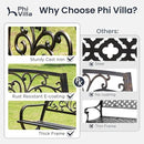 PHI VILLA 50Inch Cast Iron Steel Frame Garden Bench Patio Furniture Chair Outdoor Bench w/Floral Design Backrest, Slatted Seat for Park, Yard & Porch, Bronze