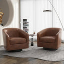 Swivel Barrel Accent Chair, Modern Round Faux Leather Arm Chair for Living Room, Bedroom, Comfy Club Reading Chairs for Adults(Faux Leather, Coffee, Set of 4) by CozyNest Decor