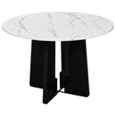 5-Piece Round Dining Table set, 43-Inch Modern Dining Table and 4 Upholstered Chairs for Dining Room, Kitchen Room, Living Room, Easy Assembly