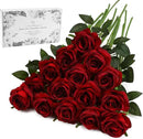 Burgundy Fake Roses Artificial Flowers - 16 Pcs Fake Artificial Roses Silk Flowers with Stems for Home Wedding Hotel Office Centerpiece Decor（Burgundy） by CozyNest Decor