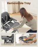 Foldable High Chair, High Chairs for Babies and Toddlers, Dining Chairs and Eating Chair with Adjustable Tray and 5 Point Harness for Infant, Gray by TinyTreasures Baby Boutique