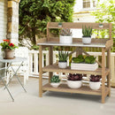 S AFSTAR Garden Potting Bench, Gardening Work Station Table with 2 Storage Shelves, Fir Wood Structure and Metal Tabletop, Gardening Table Potting Benches for Outside Backyard Balcony by GreenHaven Gardens