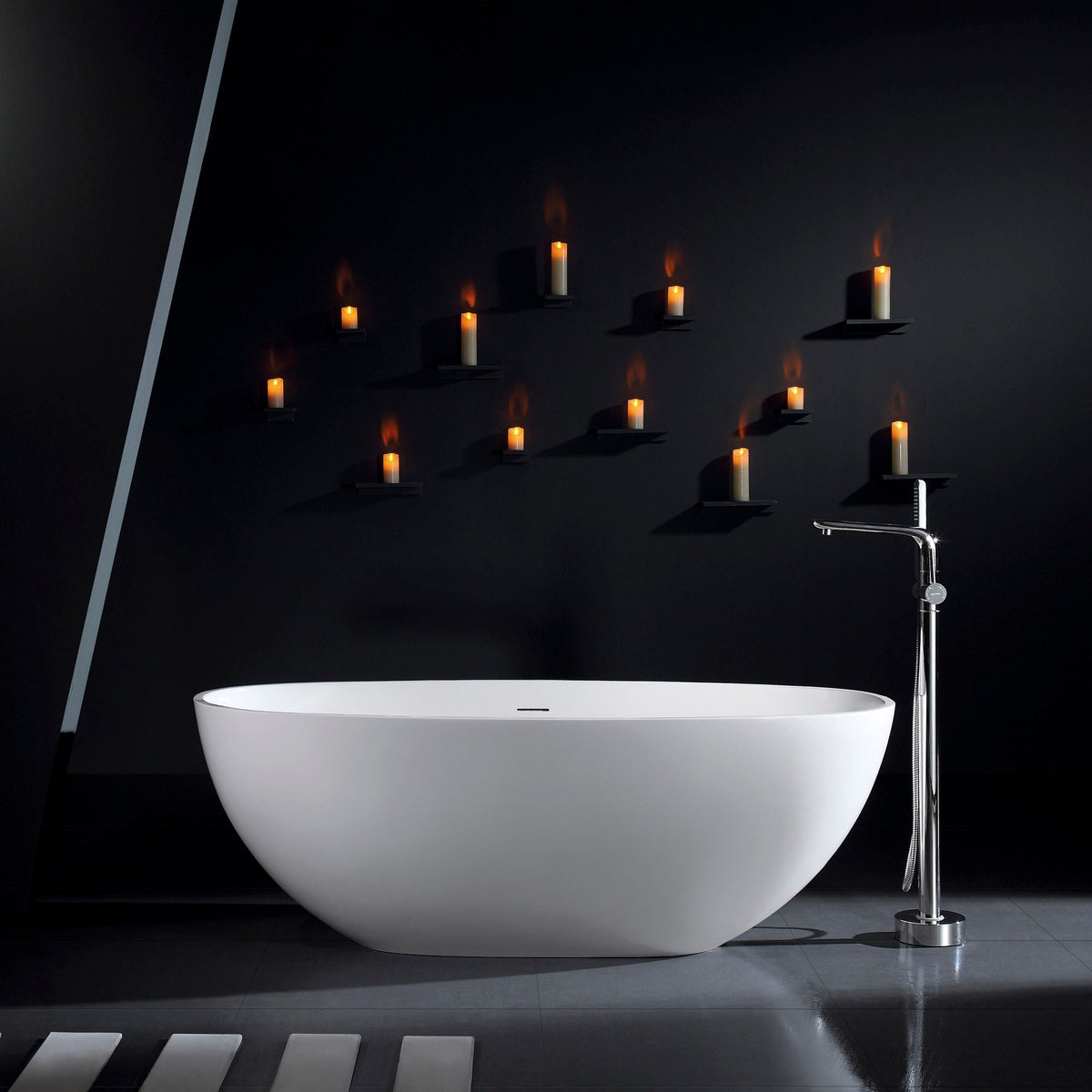65.2" Freestanding Solid Surface Soaking Bathtub For Bathroom - Matte White, photo 7 of 11