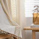 Sutuo Home Boho Curtain Crochet Dots Patchwork Semi-Blackout Bohemian Handmade Tassels, Rod Pocket Window Treatment Vintage Rustic Farmhouse Drapes for Living Bedroom, 1 Panel 59" W x 84" L, Beige by CozyNest Decor