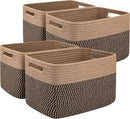 OIAHOMY 4 Pack Storage Baskets for Organizing, Basket for Shelves with Handle, Woven Baskets for Storage Toys, Towels, Books, Cotton Rope Basket 13" L x 9 " W x 7.8 " H, Brown & Black by TinyTreasures Baby Boutique