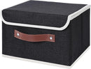 ANMINY Storage Bin with Lid Storage Boxes with PU Leather Handles PP Plastic Board Decorative Foldable Lidded Cotton Linen Fabric Home Cubes Baskets Closet Organizer Container - Black, Small Size by TinyTreasures Baby Boutique