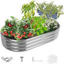 60X32X12 Inches Oval Galvanized Metal Garden Raised Bed/Plant Box for Planting,32 Inches Diameter Iron Fire Pit Ring,Small Animal Fence-3 in 1 Modular Design in Silver (5X2.7X1 FT, Oval) by GreenHaven Gardens