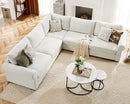 L Shaped Sectional Sofa with Detachable Sofa Cover,Rolled Armrest,Sectional Modular Couch for Living Room,Breathable Linen Fabric Corner Couch with 7 Seats for Apartment,Removable Cushion,Ivory by CozyNest Decor