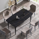 63" Artificial Stone Black Curved Black Metal Leg Dining Table, 6 People - Black by HouseOfZazla
