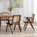 Rattan Dining Chairs Set of 4, Farmhouse Wicker Dining Chairs with Removable Linen Cushion Accent Cane Armchair for Dining Room Kitchen Restaurant, Walnut by CozyNest Decor