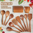Wooden Spoons for Cooking, 12PCS Teak Wooden Kitchen Utensil Set with Spoon Rest - Smooth Finish, Non-Stick, Comfortable Grip, Heat Resistant Cooking Utensils Set by CozyNest Decor