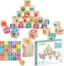QUOKKA Wooden Blocks for Toddlers 1-3 - 26 ABC Learning Baby Blocks for Kids 3-5 Year Olds Stacking Alphabet Wood Toys for 2-4 yo - Educational with Letters Numbers by TinyTreasures Baby Boutique