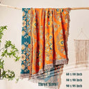 Boho Throw Blanket, 100% Cotton Ultra Soft Luxury Throw Rustic Quilt, 60"x80" Floral Printed Farmhouse Decor Bed Summer Blankets, All Season Rustic Reversible Bohemian Throw for Bed - Orange by CozyNest Decor