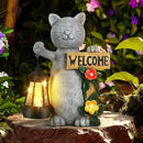 Json Garden Statue Solar Cat Figurine with Lantern, 10" Resin Kitten Outdoor Lawn Porch Yard Art, Lighted Christmas Birthday Gifts for Mom Grandma by GreenHaven Gardens