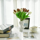 Mandy's Artificial Tulips 20 Stems White and Brown PU Faux Flowers for Wedding Home Decor 13.5 Inch by CozyNest Decor