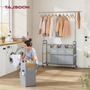 Tajsoon Laundry Sorter with Hanging Bar, 4 Section Rolling Laundry Hamper with Heavy Duty Lockable Wheels, Laundry Sorter Cart for Bathroom & Bedroom, Gray by CozyNest Decor
