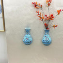 Set of Two Handmade Chinese Blue & White Porcelain Wall Mounted Vases – Chinoiserie Ceramic Flower Vase for Indoor Home Décor, Wall Hanging Vases for Living Room & Bookshelf by CozyNest Decor