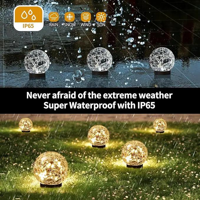 Solar Globe Lights Outdoor Waterproof-Solar Balls Garden-Cracked Glass Ball Solar Lights Outdoor-Solar Orbs Outside-Outdoor Decorations Patio & Yard Lawn Backyard Decor (GUO-XBQ-2-2-2), photo 3 of 5