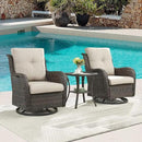 Outdoor Patio Swivel Rocker Chairs - 3 Piece Patio Bistro Set,Wicker Patio Furniture Set with 2 Swivel Rocking Chairs and 1 Glass Top Side Table for Deck Porch Garden,Brown/Beige by GreenHaven Gardens