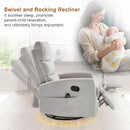 Manual Swivel Rocker Recliner Chair for Adults, Overstuffed Reclining Glider Chair for Nursing with Vibration Massage & Heat, Living Room Rocking Recliner 3-Stage backrest, Chenille Fabric Light Gray by CozyNest Decor
