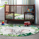 Personalized Baby Crib Bedding Set, Green Elephant Design Custom Name Baby Crib Sets 5-Pcs, Toddler Double Layer Blanket Fitted Sheets Changing Pad Cover Rug Wall Art Set, Charming Nursery Decor by TinyTreasures Baby Boutique