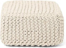 REDEARTH · Cube Low Pouf Foot Stool Ottoman - Hand Knitted Poof - Cord Boho Pouffe - Home Décor - Stuffed Footrest for Living Room - Nursery - Bedroom - Covered Patio - Room (16" x 16" x 8") - Ivory by CozyNest Decor