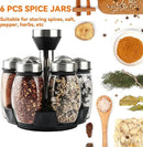 Mlici 6PC Spinning Glass Spice Jars - 360° Rotating Spice Rack Organizer with Jars, Stainless Steel Revolving Seasoning Holder Jars for Countertop Cabinet Kitchen Spices Cruets by CozyNest Decor