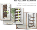 4NM No Assembly 5 Tiers Folding Bookshelf, 59.4" H Foldable Storage Shelves Vintage Bookcase Standing Racks Study Organizer Home Office - Rustic Brown Black by CozyNest Decor