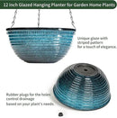 12 inch Hanging Planters for Indoor Outdoor Plants, 2 Pack Large Hanging Flower Pots with Drainage Holes and Chain, Glazed Hanging Baskets for Home Garden Decoration, Blue by GreenHaven Gardens