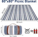 Striped Picnic Blankets 80” x 80” Extra Large Waterproof and Foldable Beach Blanket, Oversized Blue and White Outdoor Blanket for Camping, Travel, Park, Grass, Patio (Blue & Brown, 80" x 80") by TinyTreasures Baby Boutique