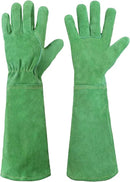 HANDLANDY Leather Gardening Gloves, Thorn Proof Long Gauntlet Heavy Duty Garden Gloves, Elbow Length Rose Pruning Weeding Yard Glove (Small, Green) by GreenHaven Gardens