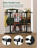 Babelio Upgraded Baby Gate with Cat Door, 29-43" Auto Close Durable Dog Gate for Stairs, Doorways and House, Easy Walk Thru Safety Gate with Pet Door Includes 4 Wall Cups, Black by TinyTreasures Baby Boutique