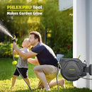 Retractable Garden Hose Reel 105FT, 1/2 inch Wall Mounted Hose Reel with Full Brass Fittings, 10 Patterns Spray Nozzle, Any Length Lock, 180° Automatic Rewind by GreenHaven Gardens
