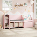 HOSTACK 67" Kids Reading Nook with Bench, Kids Bookshelf and Bookcase with Seat Cushion and 6 Storage Cubbies, Toy Storage Box on Wheels, Toy Chest for Playroom, Bedroom, School, Pink by TinyTreasures Baby Boutique