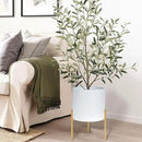ARNIS Modern Plant Pots, Set of 2 Round Large Planters with Stand, Large Size Metal Pots with Drainage Holes for Living Room, Office, Garden or Balcony, 10.5 &12.25 Inch, White & Gold by CozyNest Decor