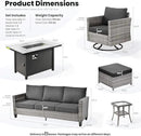 ovios 7 Pieces Patio Furniture Set with 42" Fire Pit Table, Outdoor Wicker Sofa with Swivel Chairs, All Weather High Back Rattan Couch Conversation Set, Black by GreenHaven Gardens