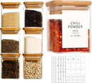 12 Pcs Square Glass Spice Jars with Natural Bamboo Lids - 9oz Airtight Herb Containers with 148 Waterproof Minimalist Spice Labels Preprinted - Empty Small Seasoning Jars for Kitchen Pantry by CozyNest Decor